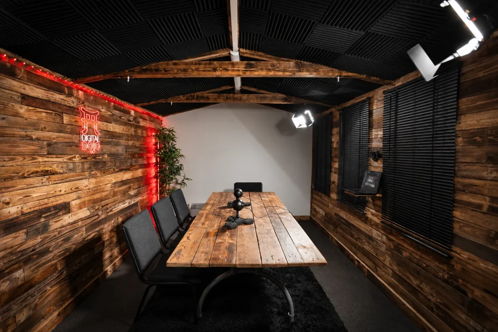 The Media Cabin recording space with microphones and studio lighting at inLIFE Ranch