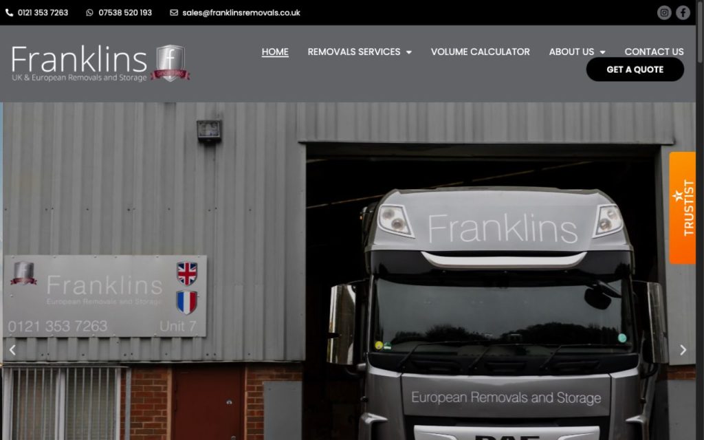 Franklins Removals website featured in our Walsall SEO case study